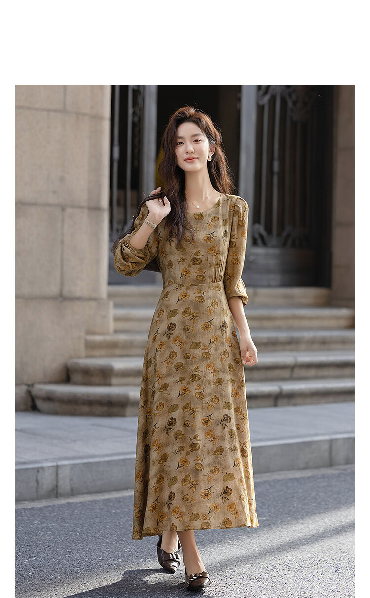 Dme [Retro Garden] Autumn French Floral Waist-Cinching X-Shaped Elegant Petite Adjustable Belt Dress for Wome 6