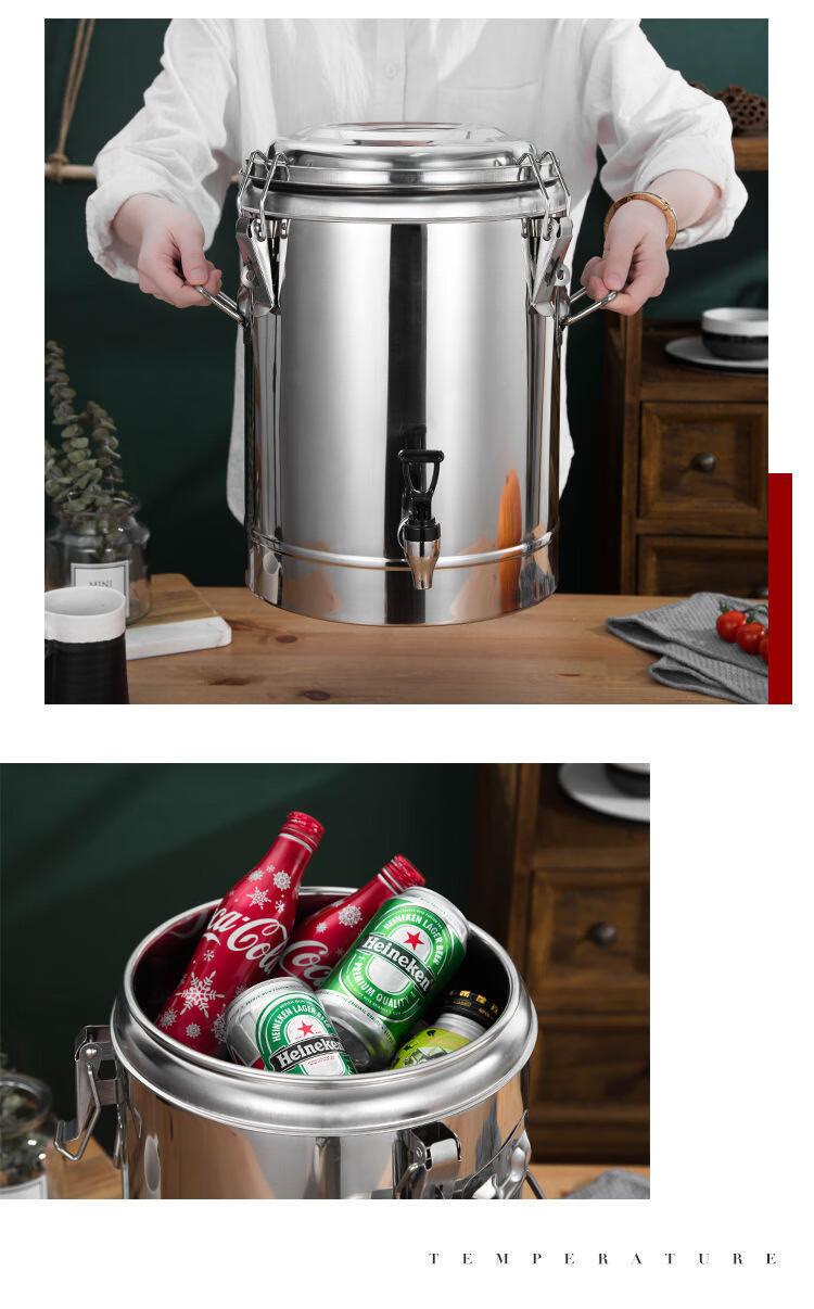 Jinwanfu Stainless Steel Insulated Bucket, Large Capacity Soy Milk Container, Commercial Insulated Food Bucket, Canteen Soup Bucket, 30L 1