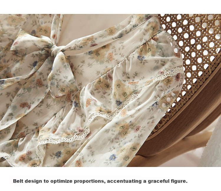 Dme [Ribbon Umbrella Skirt], Autumn Lotus Leaf Edge Umbrella Skirt, Lace X-Shaped Floral Print Midi Dress for Wome 6