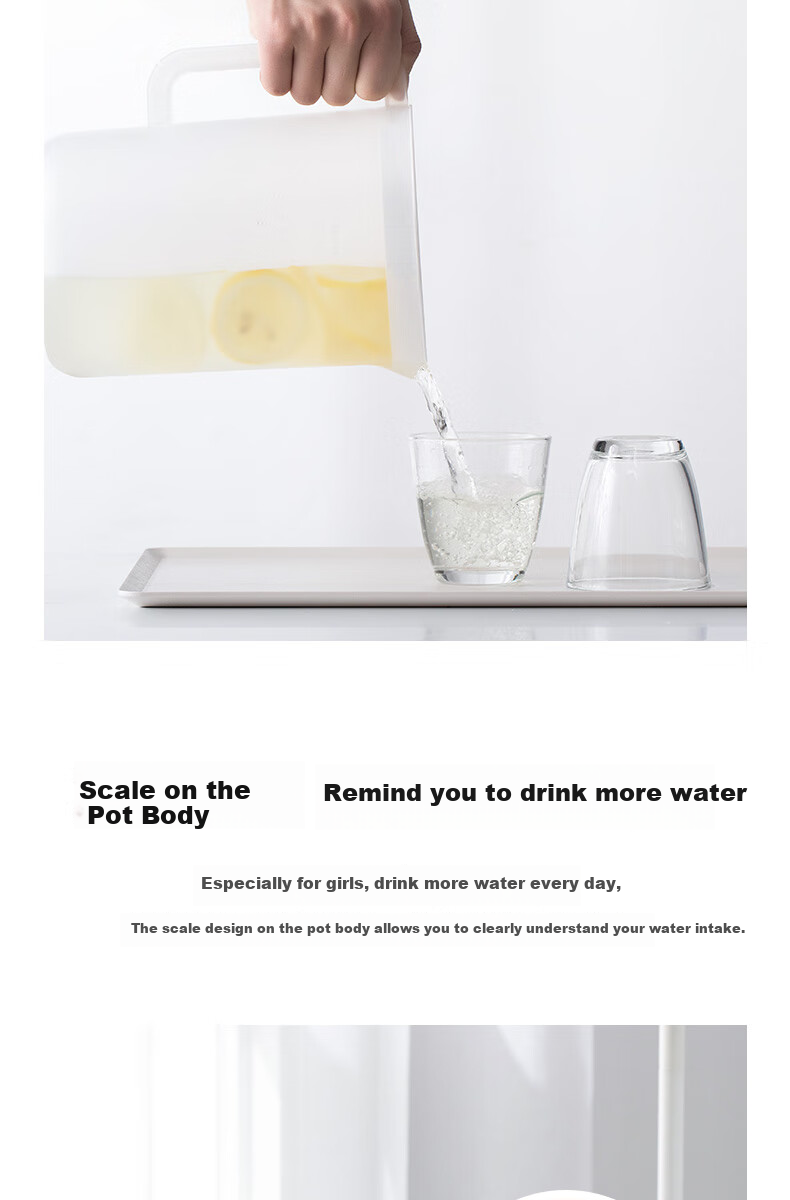 CHAHUA Cold Water Pitcher for Home Use, Juice Pitcher, Large Capacity Cup, Heat-Resistant Cold Water Jug, Teapot Cup Set, 2.2L 6