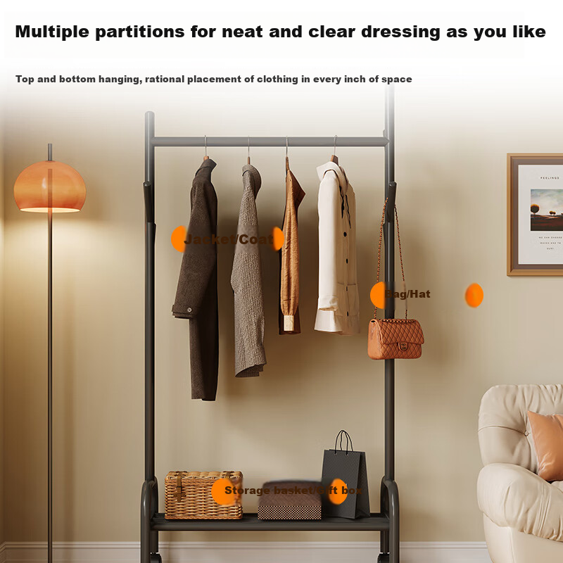 Shanshanmuyi Floor-Standing Coat Rack, Bedroom Clothes Hanger, Movable Drying Rack, Balcony Clothes Drying Rack, Storage Shelf