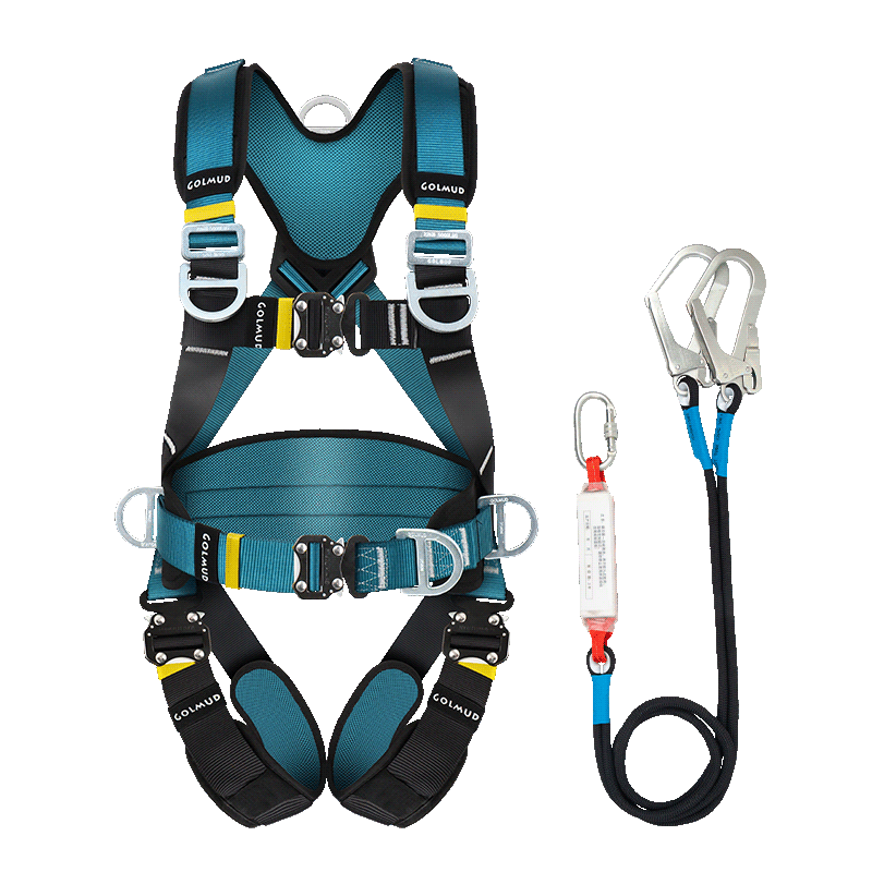 GOLM Five-Point Full-Body Safety Harness National Standard High-Altitude Work Construction Electrician Anti-Fall Safety Rope Set GD3699 Double Small Hooks 3m