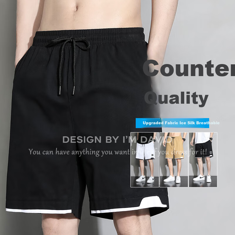 I'M DAVID Men's Shorts Summer Five-Point Pants Youth Sports Basketball Shorts Ice Silk Casual Pants Men Beach Shorts Black M
