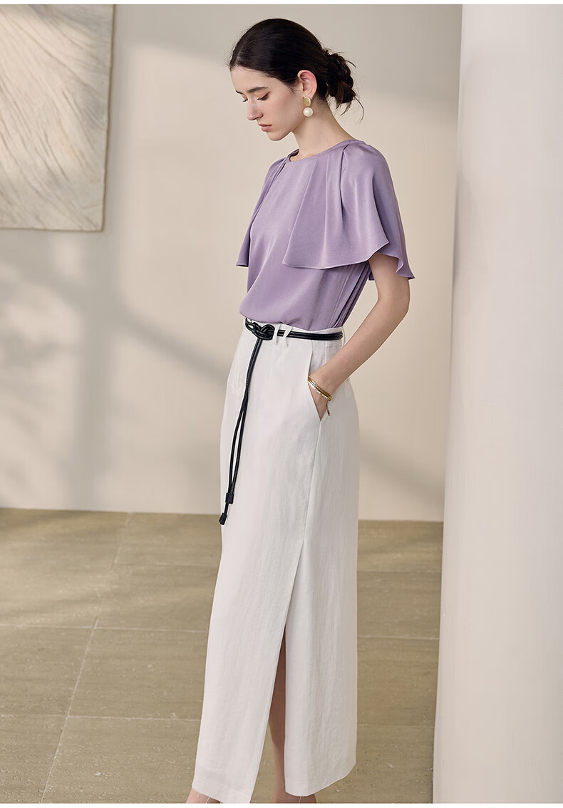 ROEYSHOUSE Women's Intellectual Commuter Cape Sleeve Shirt Summer Elegant Versatile Short Sleeve Top 10888 Purple M 5