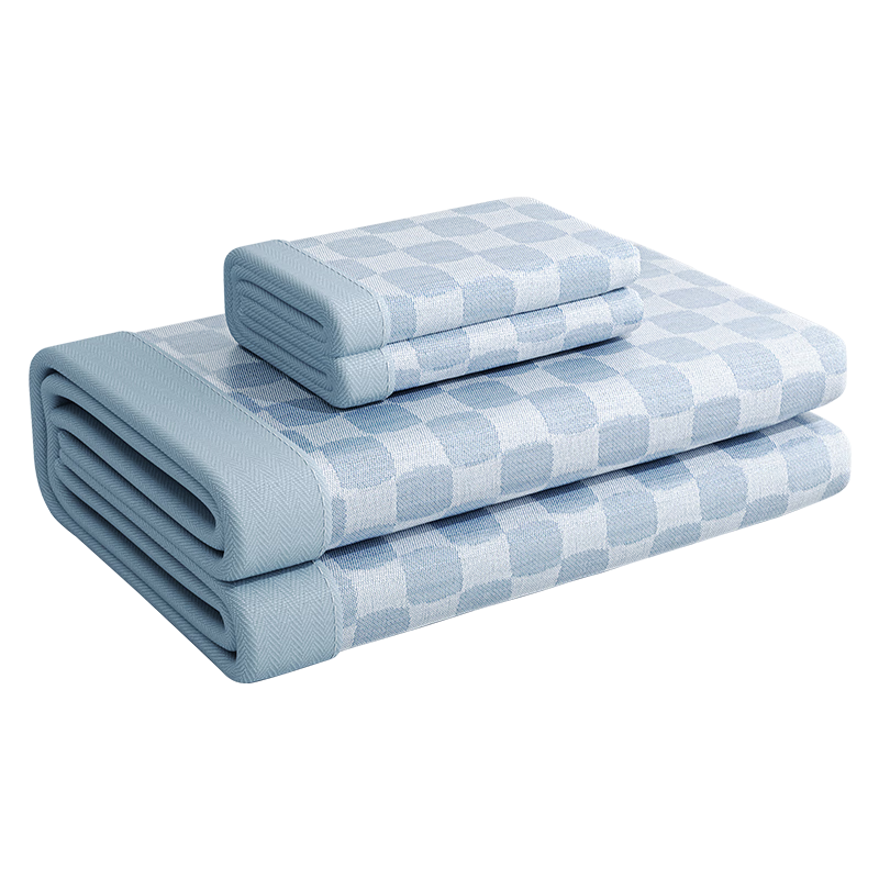 HLA 7A Antibacterial Summer Cooling Mat, Square Narrow Edge, Machine Washable Ice Silk Cooling Mat, 0.9x2 Meters Two-Piece Set, Blue
