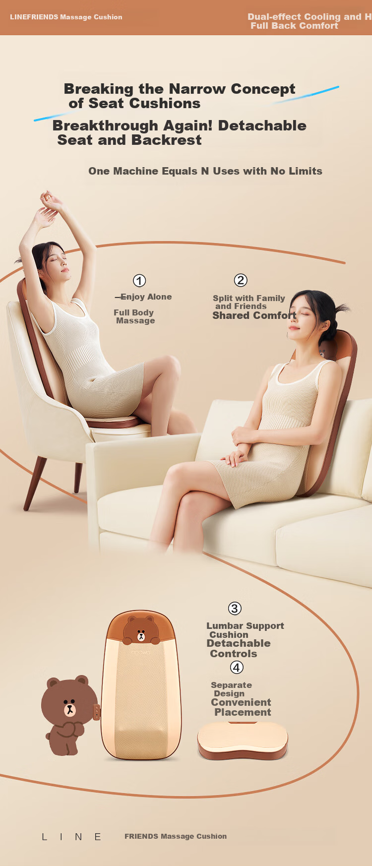 OGAWA Massage Back Cushion for Waist, Back, Buttocks, Legs, Full Body Heat Therapy Massage Device Home Car Office Chair Pad Practical Birthday Gift for Parents Boyfriend Girlfriend 1206 Xingyun Milk Coffee 12