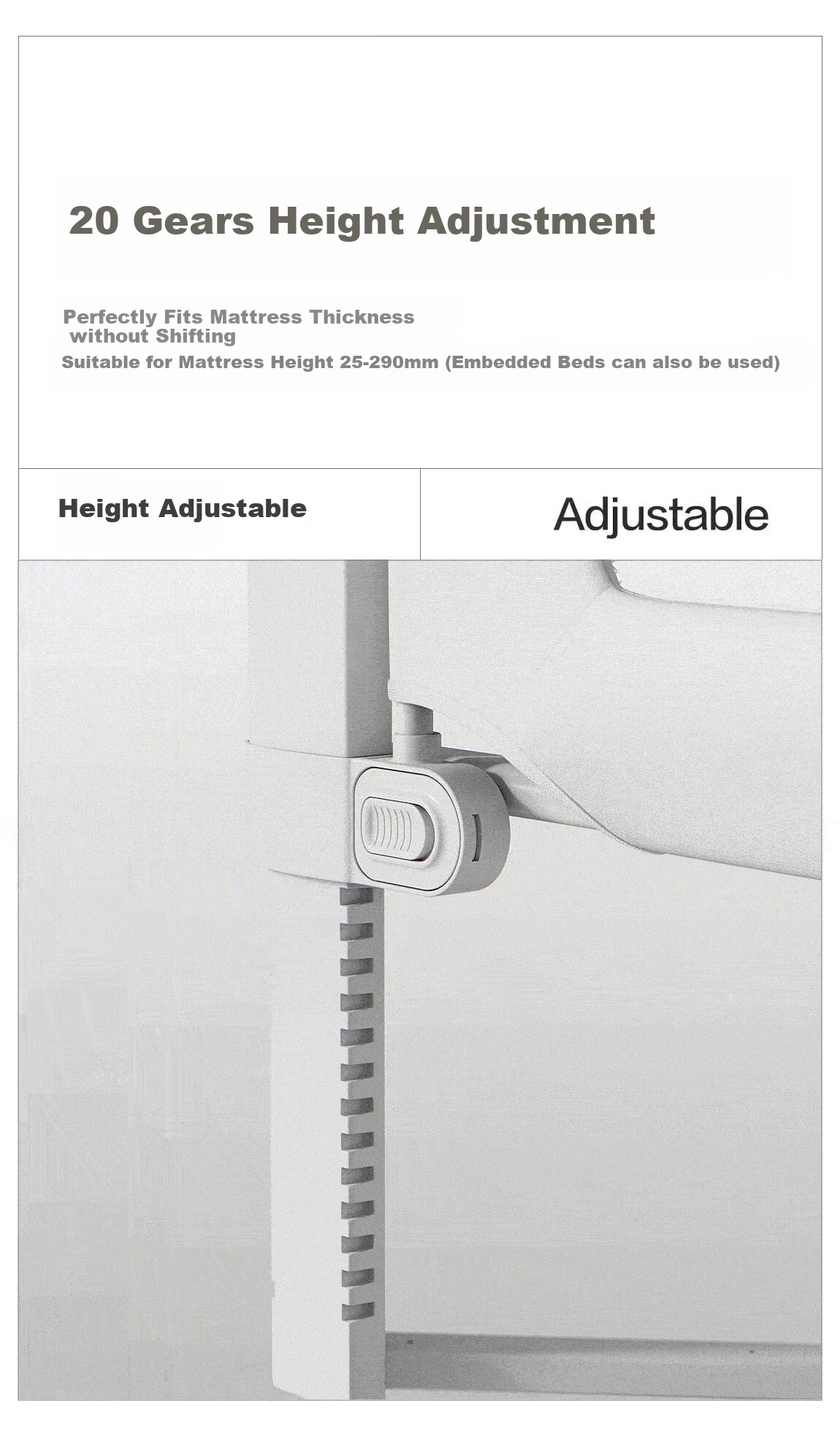 BEIESTATE Curved Bed Guardrail, Baby Bed Anti-Fall Rail, U-Shaped Support Legs, BEIESTATE Rainbow Single-Sided Installation, 1.8m 7