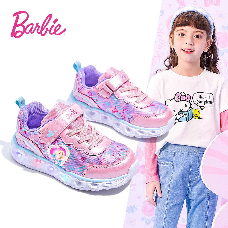 Barbie Kids' Spring and Autumn Light-Up Sneakers for Girls, Flashing Children's Sports Shoes, Toddler DA6017 Pink Upgraded Version Size 27
