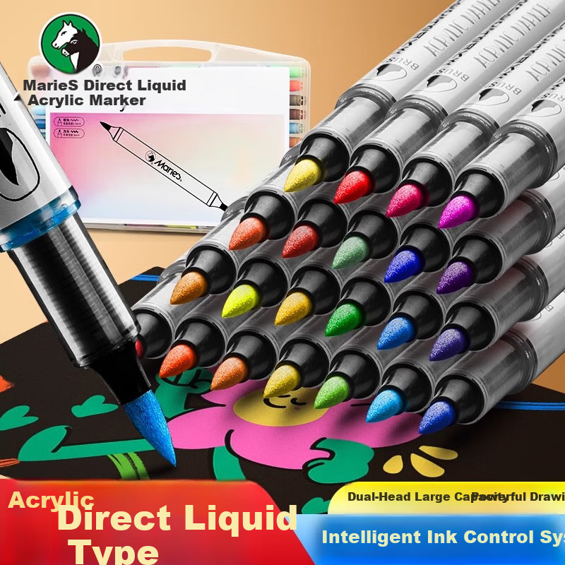 Marie's 12-Color Double-Tip Soft Tip Acrylic Markers, Powerful Drawing, Student Art Birthday Gift, Gift Box Set