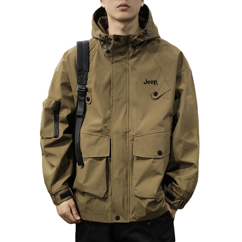 JEEP Men's Jacket Autumn Winter Hooded Workwear Loose Fit Outdoor Black 2XL