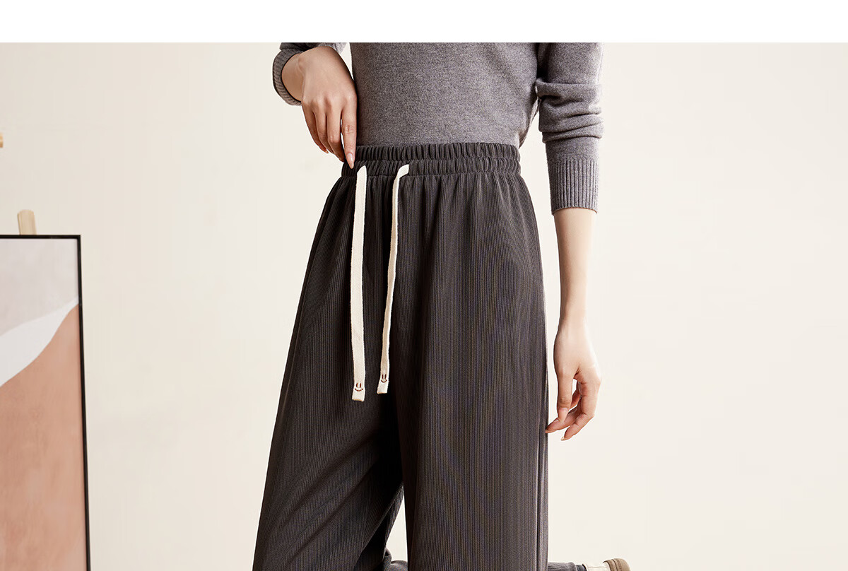 Halo Queen Women's Casual Pants, Spring And Autumn Drawstring Loose Wide-Leg Trousers, Fashionable Slimming Straight-Leg Pants H13QK5970 39