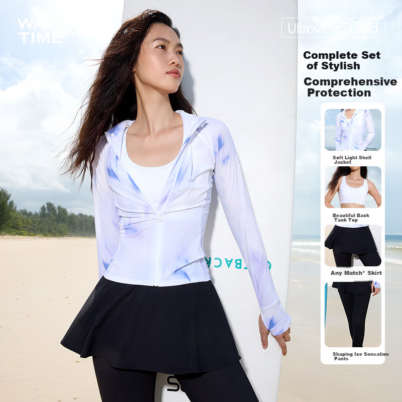 WATERTIME / Shuichuan Women's Swimwear, Sun Protection, Hooded, Two-Piece Long-Sleeve, Surfing And Hot Spring Four-Piece Set