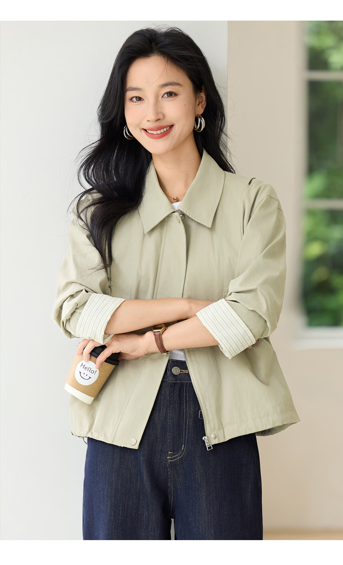 Chushen Spring Autumn Casual Jacket for Women Fashion Lapel Decorative Lines Simple Short Petite Coat Top S53D016 15