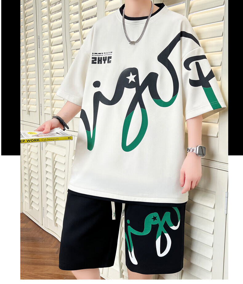 Zuofeili Men's Short-Sleeve Shorts Set, 2026 Summer Ice Silk Trendy T-Shirt, Casual Sports Outfit for Older Boys in Middle School 12