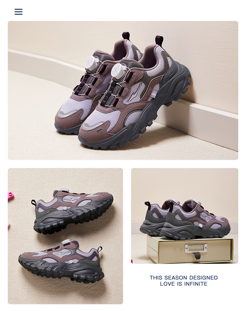 ERKE Kids Girls Mid-to-Large Child Twist Buckle Running Shoes Children's Leather Sports Shoes Galaxy Purple/Mist Purple/Calm Gray Size 39 8