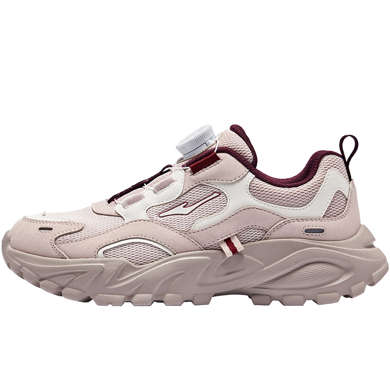 ERKE Kids Girls Mid-to-Large Child Dial Buckle Running Shoes Children's Leather Sports Shoes Yam Grey/Microcrystalline White Size 33
