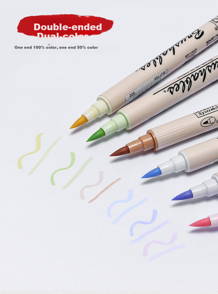 KURETAKE Japanese Imported Dual-Color Brush Pen Set, Soft Tip, Waterproof, Watercolor, Journaling, Painting, 6 Light Colors MS-7700/6VPA Watercolor Pens 2