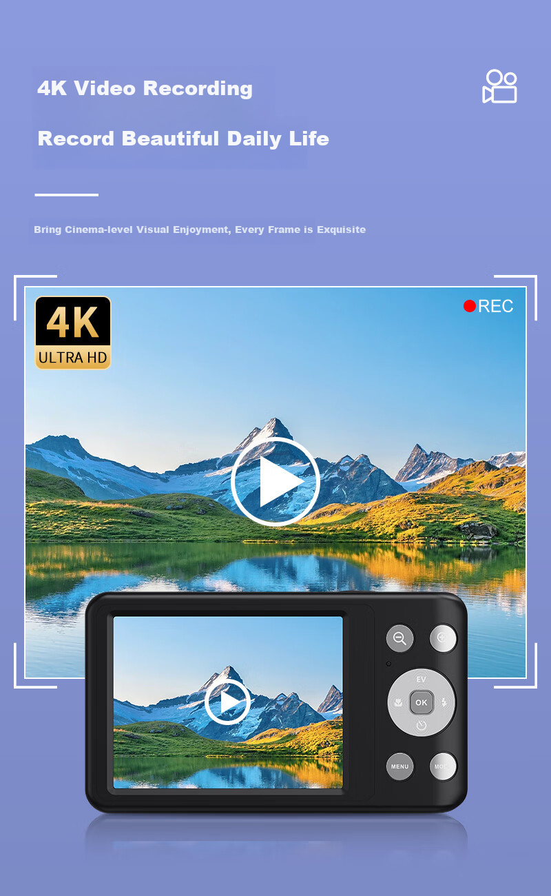 Komery R1 Optical Zoom Entry-Level High-Definition Digital Camera for Students, CCD Equivalent, Beauty Filter, Compact Camera R1 Black Standard Configuration + 64GB + Battery 4