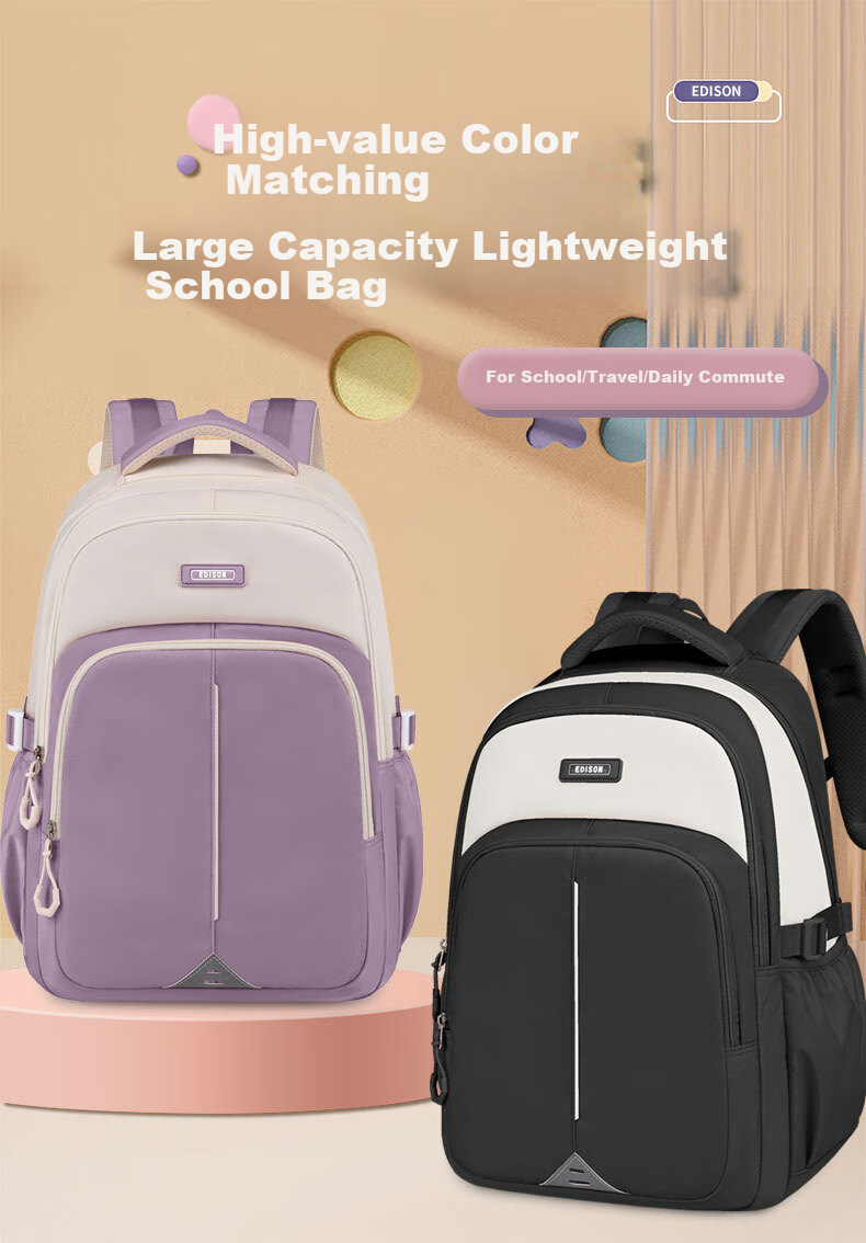 Edison Inventor Backpack for Middle And High School Students, Grades 3-6, Large Capacity Lightweight Double Shoulder Bag for Boys And Girls, Model 2533-2, Black 2