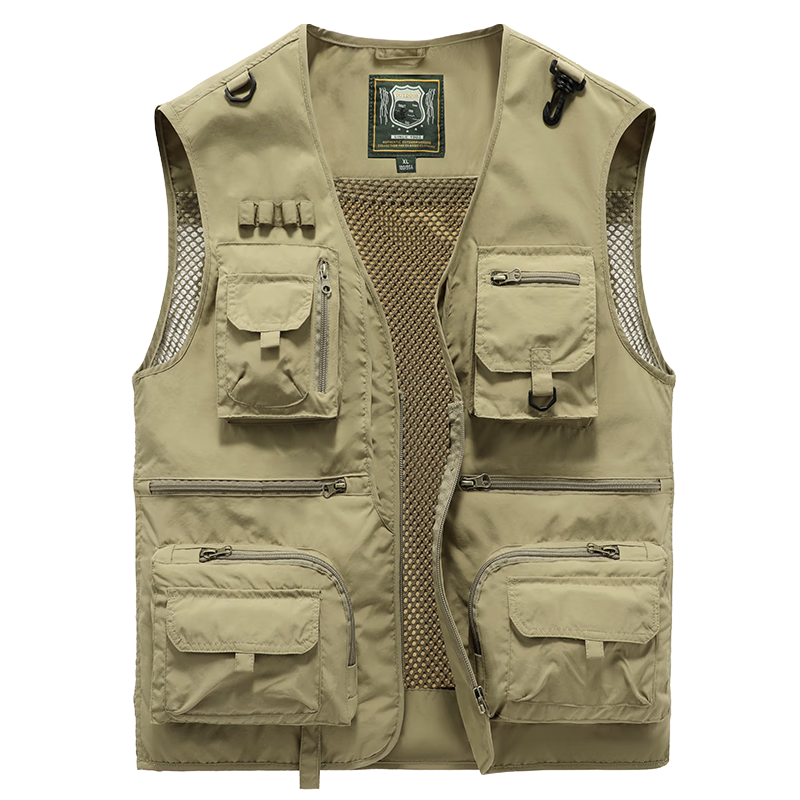 JEEP SPIRIT Men's Work Vest Spring Autumn Fishing Photography Multi-Pocket Jacket Military Green M
