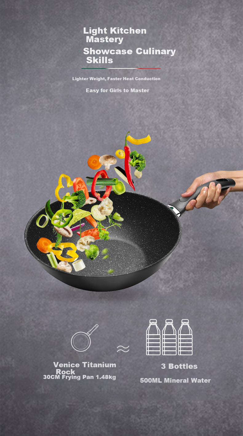 BALLARINI Non-Stick Wok, Versatile Frying Pan for Stir-Frying, Titanium-Coated Household Pan, Durable Venetian Titanium Gold Rock 32cm 6