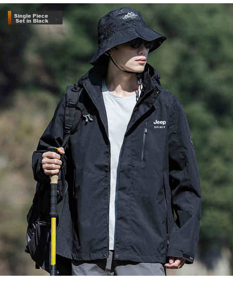 JEEP SPIRIT Men's Jacket, Spring And Autumn Korean Style Workwear Three-In Fleece Windbreaker, Ivory White - 2XL 24