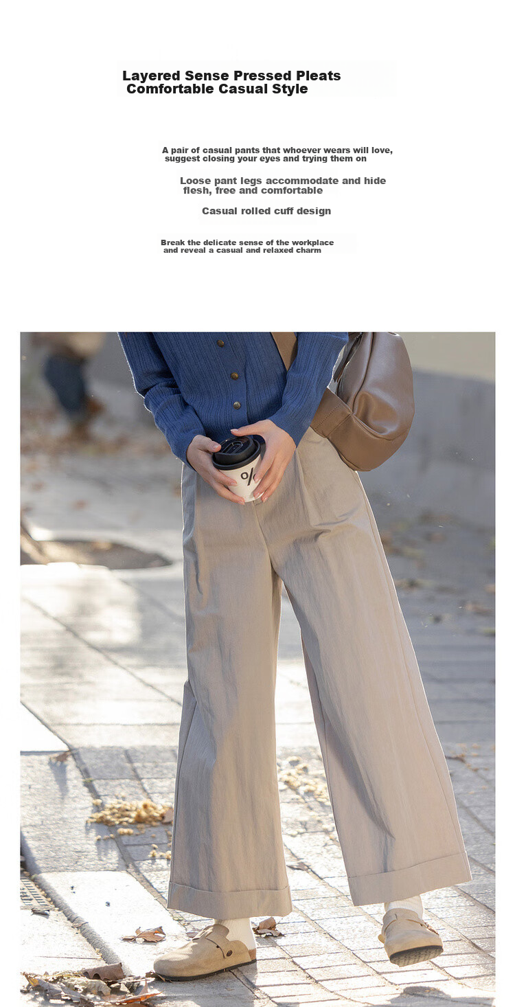 Dme [Commuter Lazy Pants] Spring Simple Style Cloud Cotton Roll-Edge Long Pants Comfortable Straight-Leg Slimming Women's Casual Pants 1
