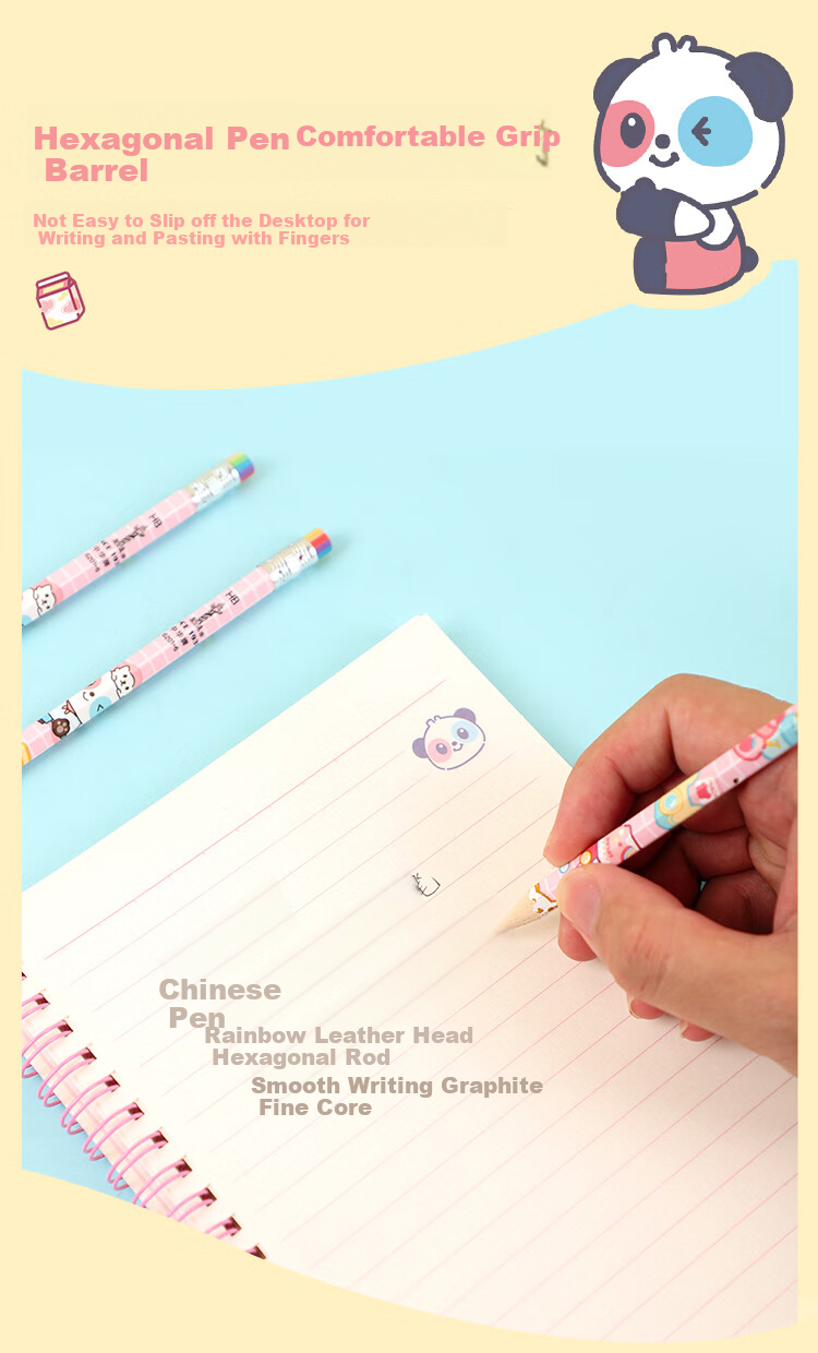 [Back to School Essential] Zhonghua Da Series Hexagonal Children's Writing Pencil, Art Drawing Student Office HB Pencil with Rainbow Eraser Tip, 6201-4 HB, 12 Pieces/box 5
