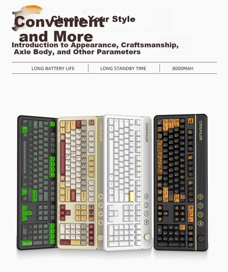 CoolKiller CK108 Mechanical Keyboard, Wireless Bluetooth Tri-Mode Gaming E-Sports Customizable RGB Retro Magnetic Switch Clicky Switch for Home Use 24