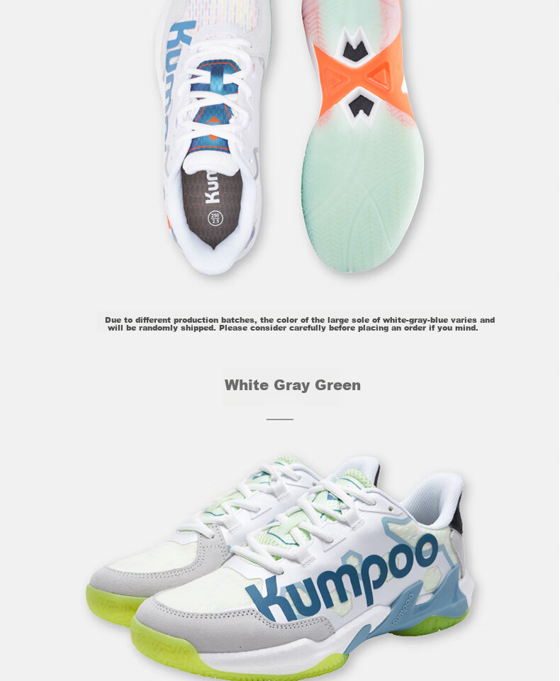 KUMPOO Badminton Shoes, Non-Slip, Wear-Resistant, Anti-Twist, Shock-Absorbing, Lightweight, Breathable, Professional Sports Shoes KH-G76 White-Gray Size 37 16