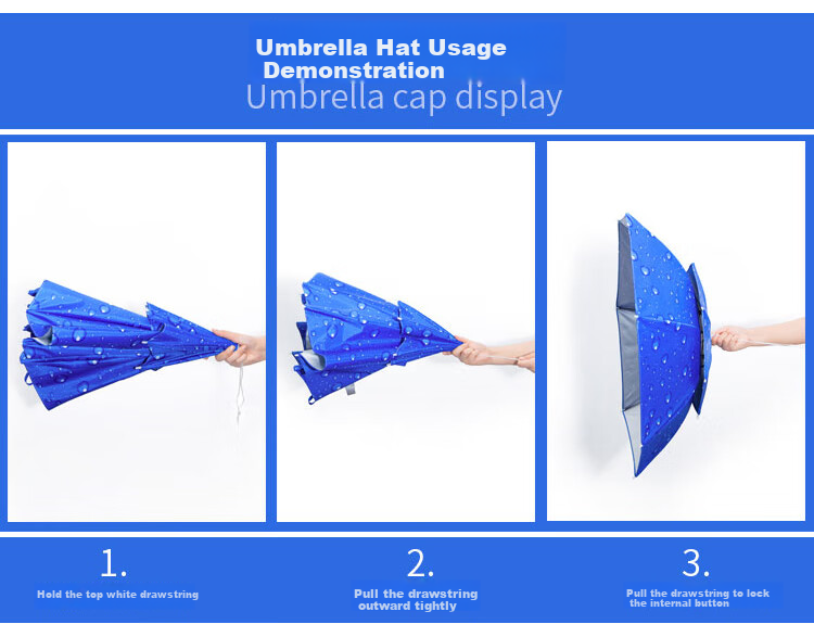 Adandyish Fishing Umbrella Hat, Foldable Double-Layer Tea-Picking Head Umbrella Hat, Raindrop Blue Silver-Gray Color, 2-Piece Set 10