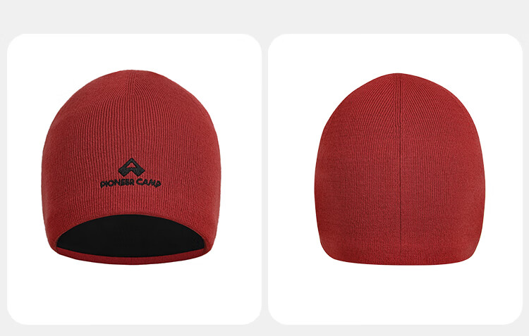 Pioneer Camp Fleece-Lined Wool Hat, Winter Outdoor Hiking Warm Ski Cold Hat, Running Knitted Cap, Zhuque Red, 54-62cm 1