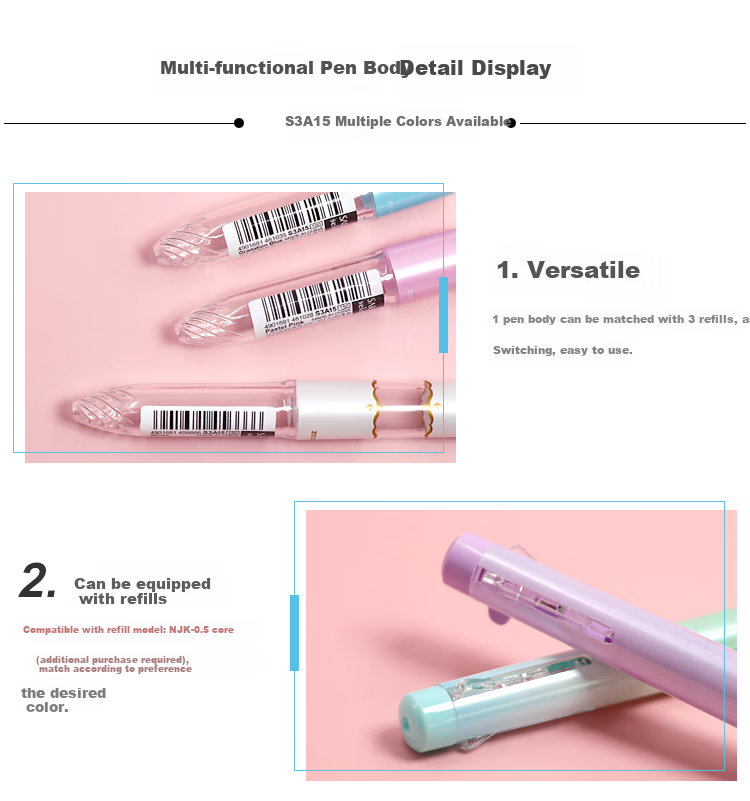ZEBRA 3-Color Multifunctional Pen Barrel SARASA Series Colored Gel Pen Barrel (Refill RNJK5) S3A15 Light Pink Barrel (Buy One Get One Free) 6