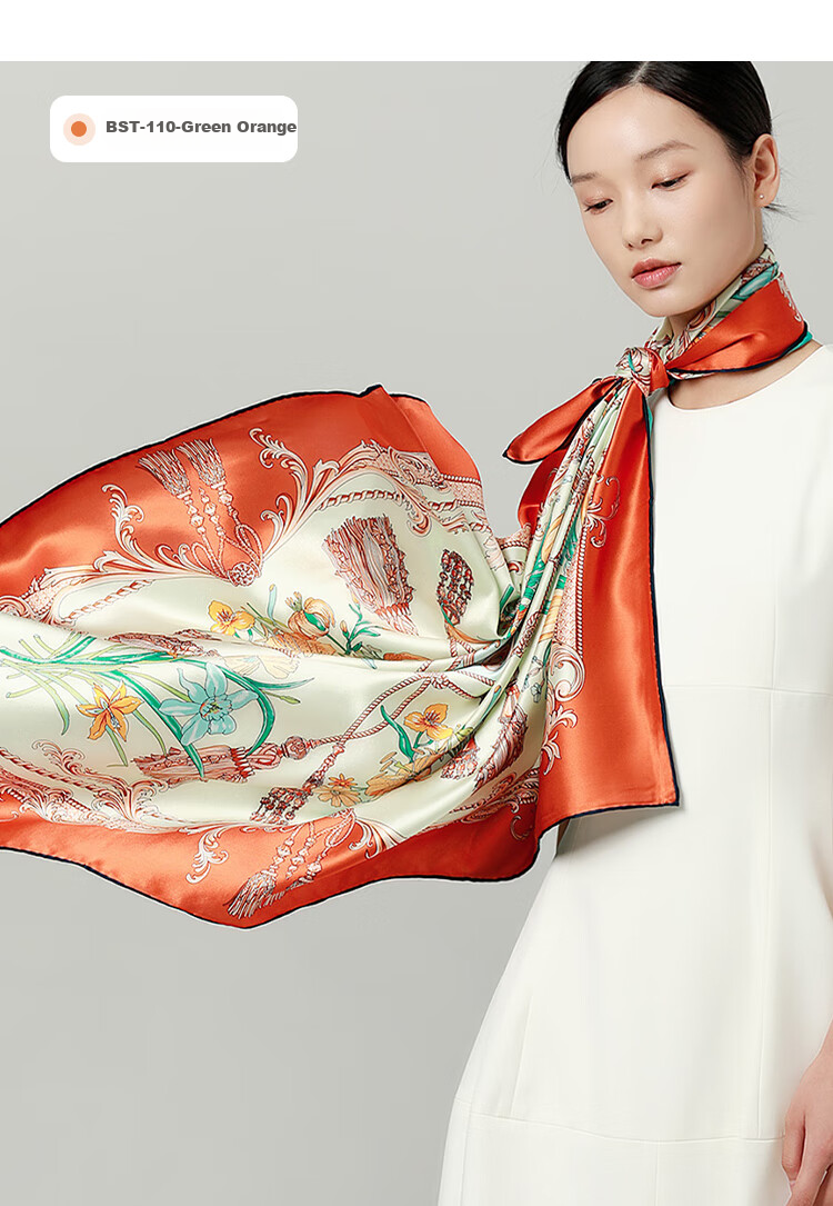 Sijie [Handmade Rolled Edge] Heavyweight 19-Meter Pure Silk Large Square Scarf, Mulberry Silk High-End Silk Shawl, Mid-Autumn Festival Gift 8