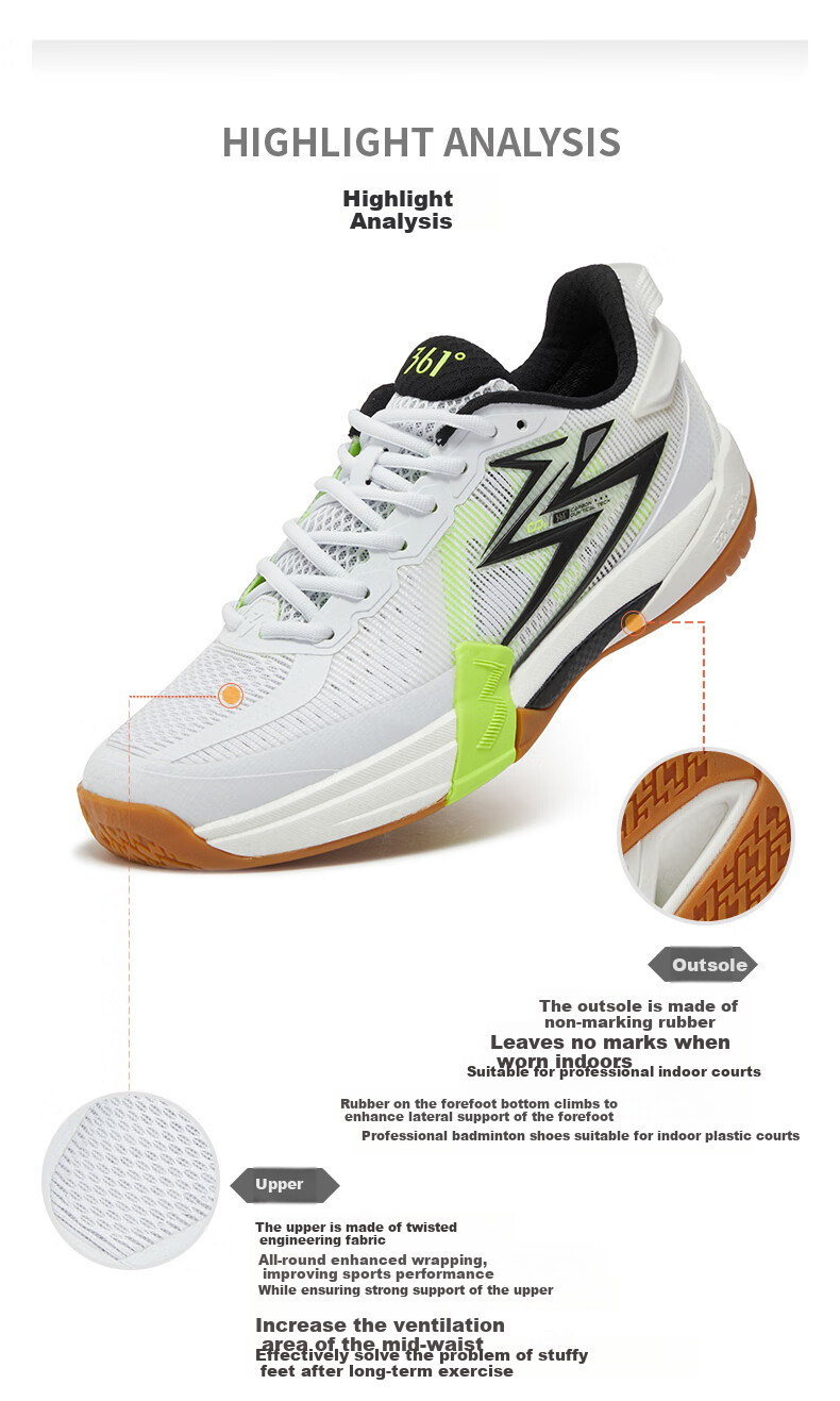 361° Men's Badminton Shoes, Zhansheng PRO Professional Shock-Absorbing Non-Slip Wear-Resistant Training Shoes for Men, 672524402-1 38