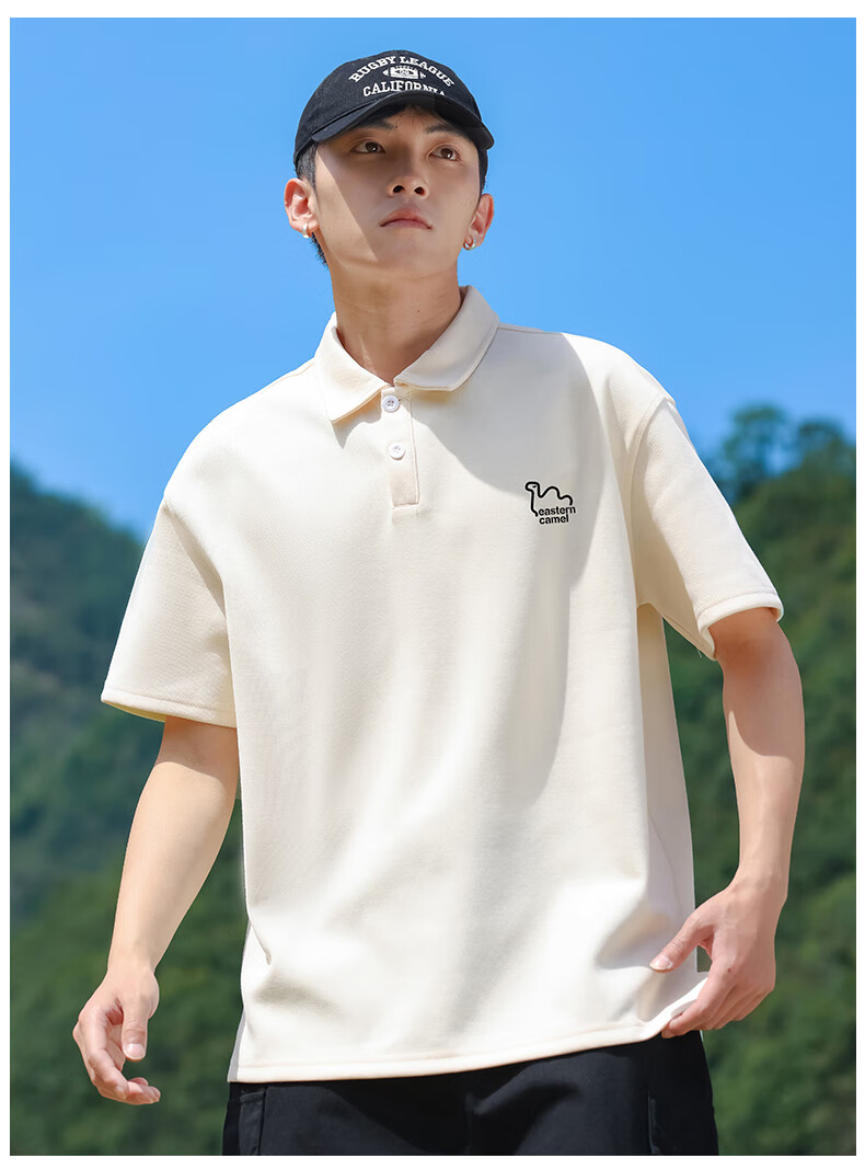 EASTERN CAMEL Short-Sleeve Polo Shirt for Men, Summer Heavyweight Breathable Solid Color Sports Collared Outdoor T-Shirt Top, Black, XL 7