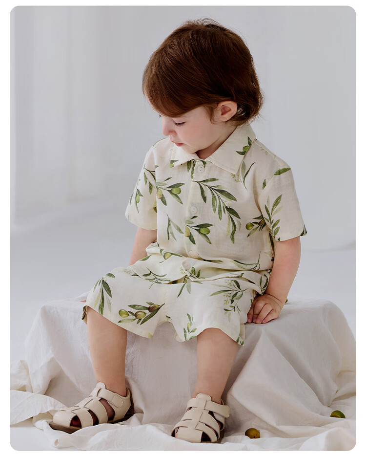 Babylove Bobo Fruit Tea Baby Short Sleeve Set Summer Bamboo Cotton Camellia Gauze Thin Breathable Children's Homewear 3