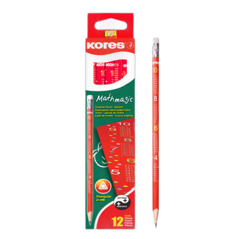 KORES Europe Kores HB Non-Toxic Pencils for Primary School Grade 1 with Multiplication Table, Fashion Cartoon Writing Sketching Graphite Pencils, 12 Pack