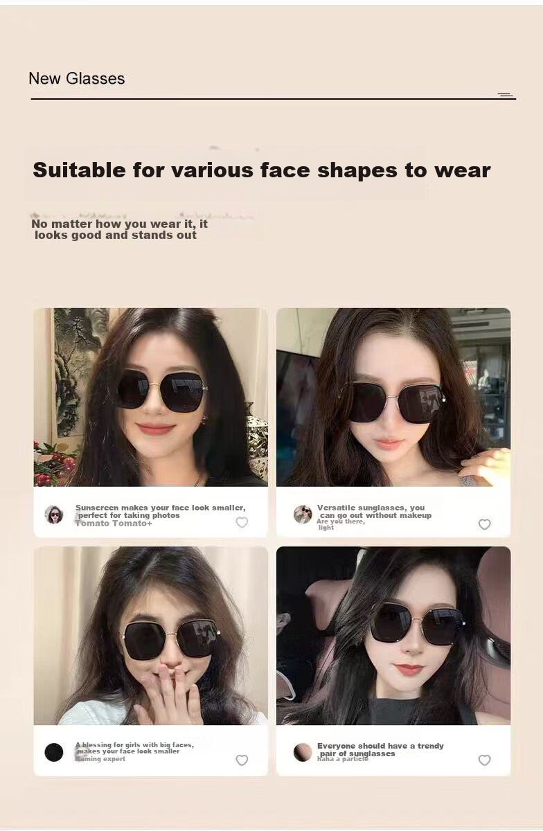 AMORAYS Women's New Korean-Style Fashion Polarized Sunglasses, Face-Shaping, Suitable for Square And Round Faces, Making Face Look Smaller, Black And Gold Color 3