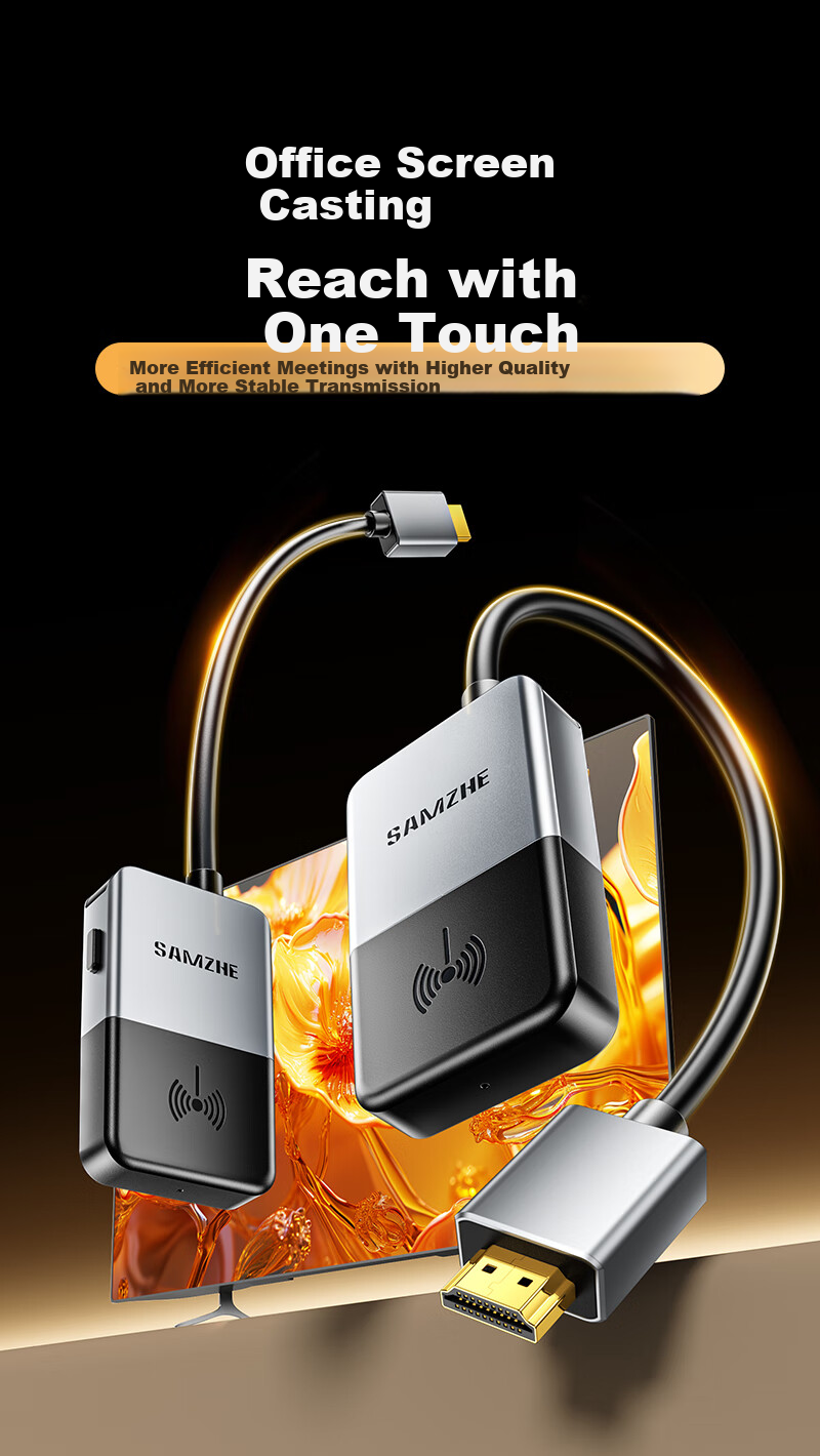 SAMZHE HDMI Wireless Screen Mirroring Device, High-Definition Conference Sharing Device, Compatible with Laptops And Desktop Computers, for Connecting to TVs, Monitors, And Projectors, Point-To 50-Meter Transmission Device WP402 3