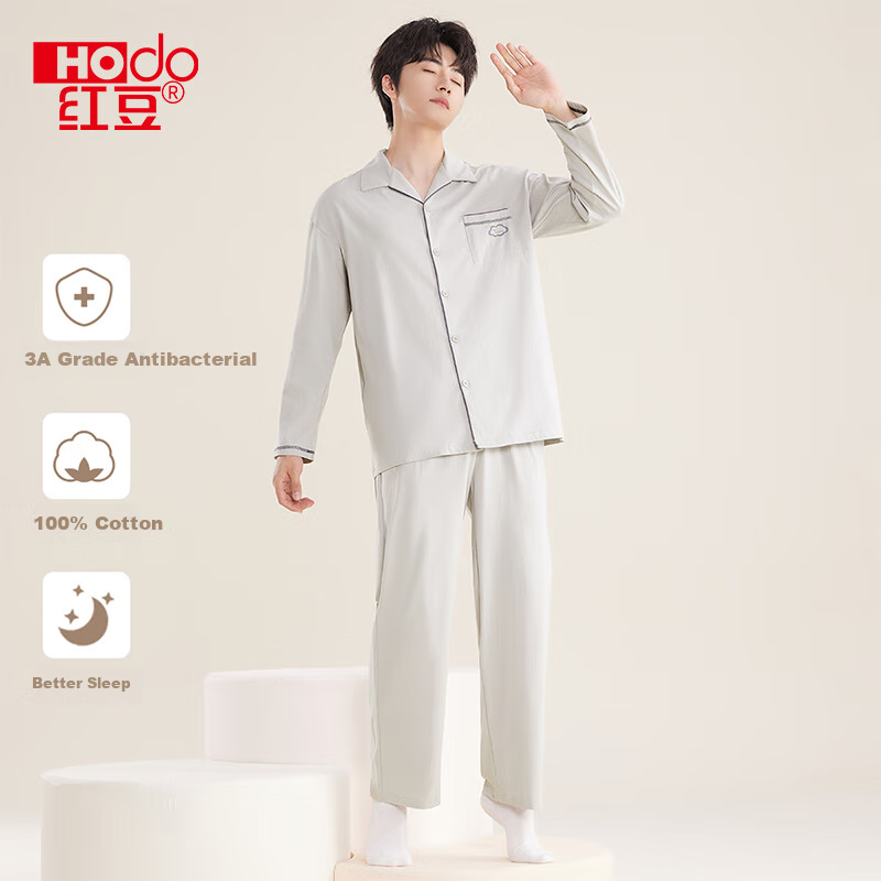 Мужская пижама Hodo, комплект из 100% хлопка, антибактериальная, простая, парная, с длинным рукавом, домашняя одежда