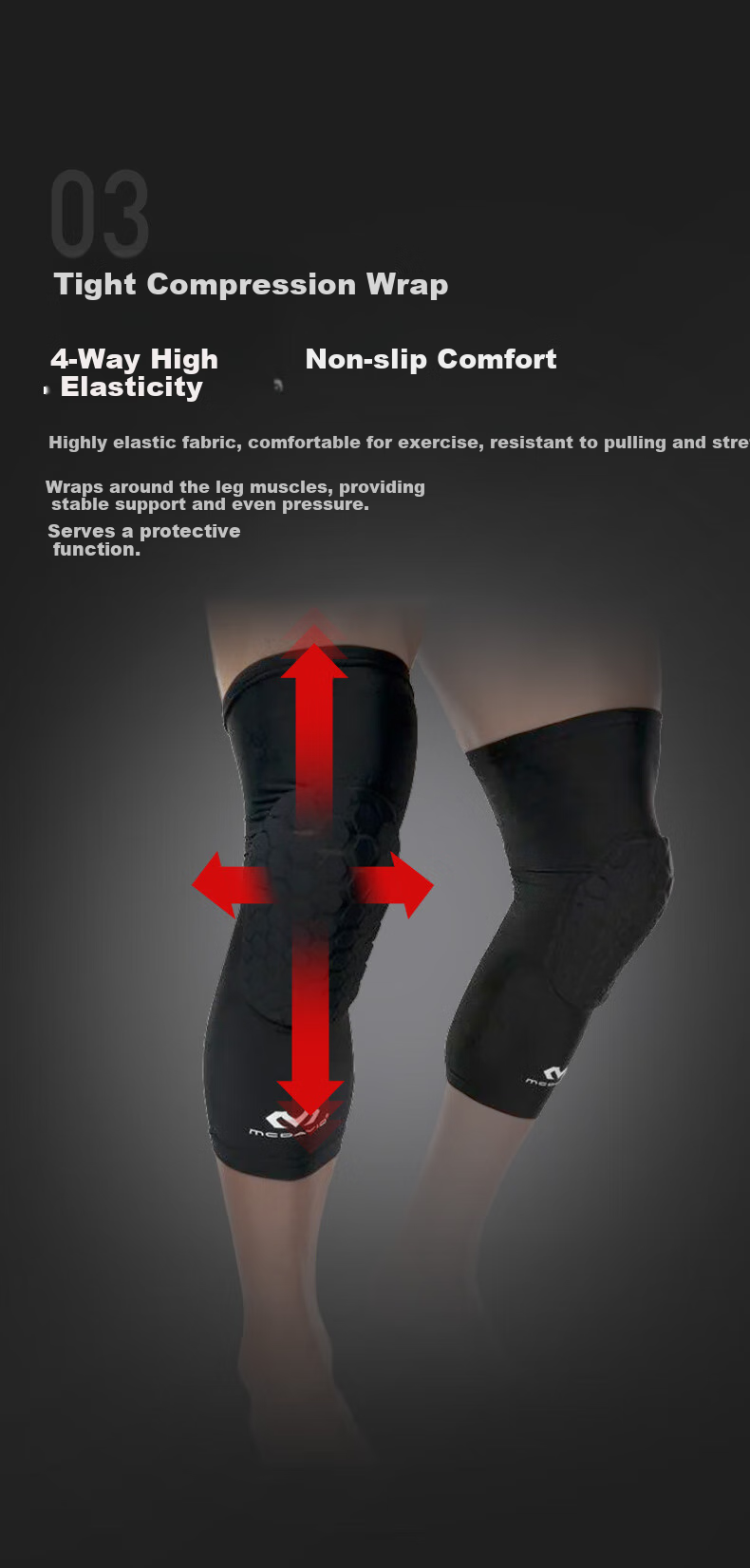 McDavid Owen's Choice Knee Pads, Honeycomb Anti-Collision High-Elasticity Tight-Fitting Quick-Dry Sweat-Wicking Calf Guards 6446 Black L 6