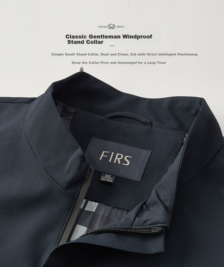 FIRS Men's Jacket for Spring And Autumn, Business Casual Commute Wear, Solid Color Stand Collar, Zipper Windproof Smooth Men's Outerwear 4