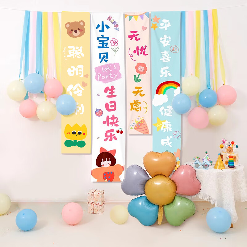 Kuyibao Cartoon Birthday Banner Set, Birthday Party Balloon Decorations, Event Atmosphere Setup, Banner Arrangement