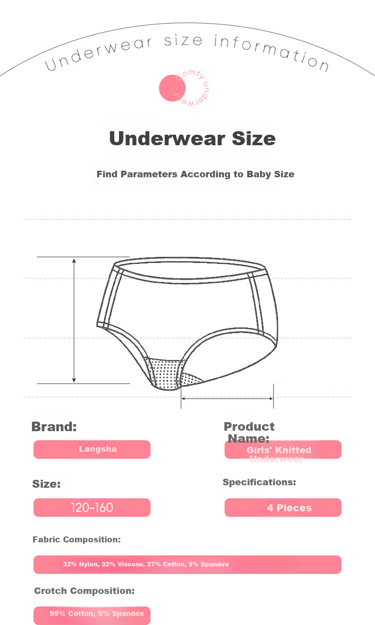 LangSha Children's Underwear, Girls' Panties, 5A Antibacterial, Breathable And Comfortable for Teenage Girls, High School Students And Older Children, Boyshort Underwear, 4-Pack 3
