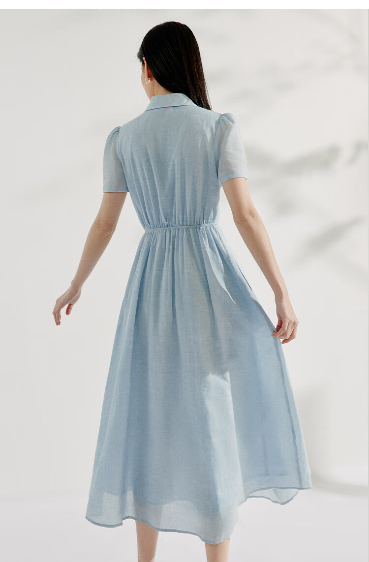 INMAN INMAN [Runway Style] Ramie French Doll Collar Dress for Women, Summer 2026 New Light Blue M 19