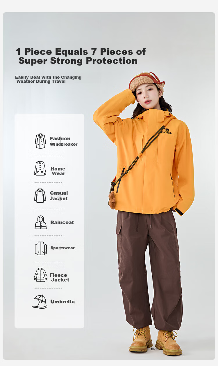 CAMEL Outdoor Jacket Three-In for Men And Women, 2025 Windproof And Rainproof Hiking Mountaineering Coat A35CA45253 XS 9