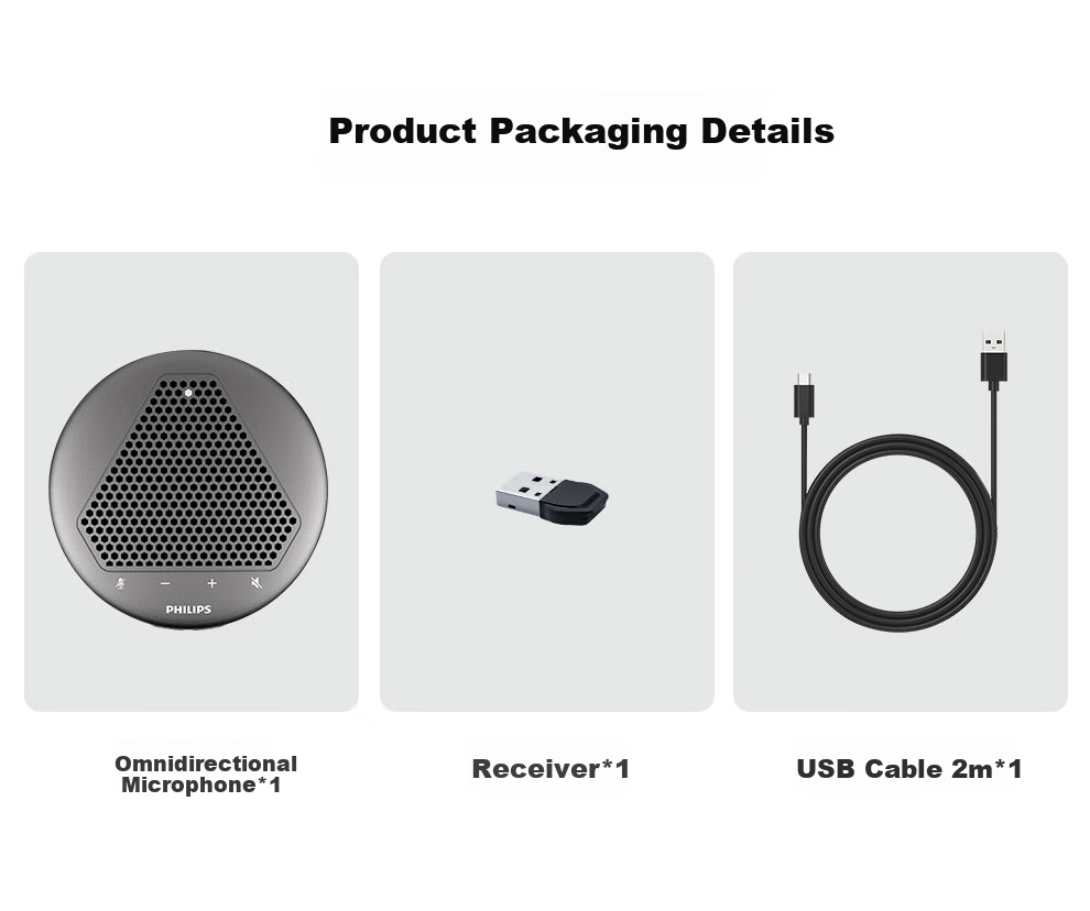 PHILIPS Video Conference Wireless Omnidirectional Microphone, 8-Meter Pickup Range, Speaker And Receiver Integrated, Computer USB Plug-And Compatible with up to Three Devices for Wireless Cascading, Smart Noise Reduction AECS8108 12