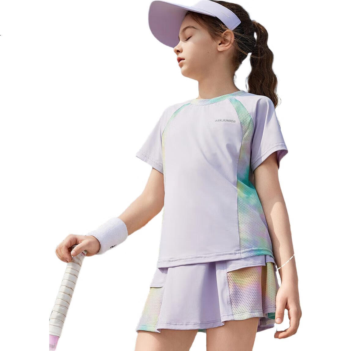 ASK JUNIOR Girls' Sports Set, Summer New Style, Lightweight Breathable Quick-Dry Short-Sleeve Top + Skirt, Ice-Cool Two-Piece Tennis Outfit