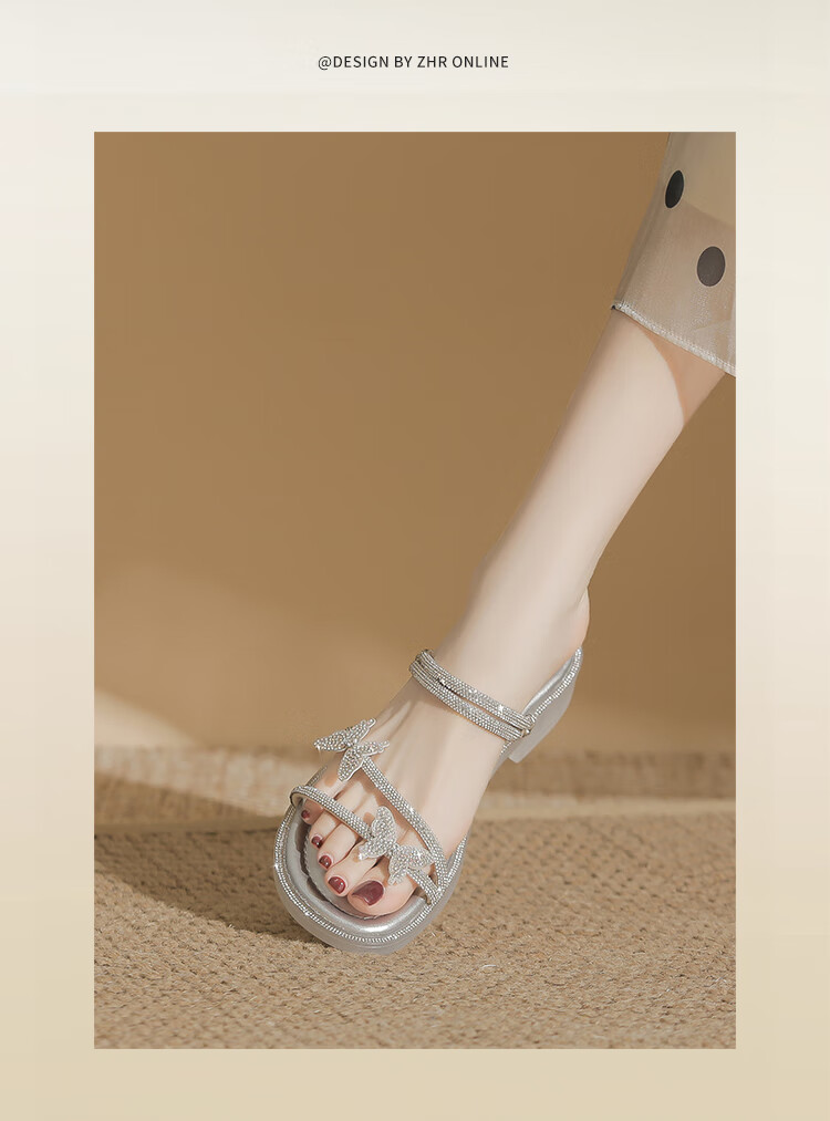 ZHR Zese Women's Open Toe Soft Sole Commuting Sandals Summer Fairy Style Rhinestone Shoes EH169 Silver Size 37 5